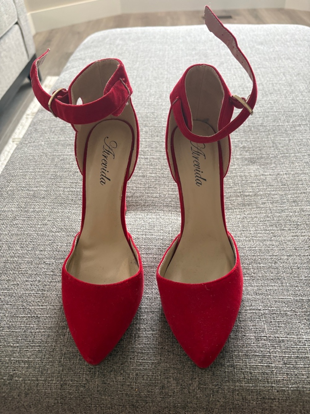 Women's Red Pointed Ankle-Strap Heels